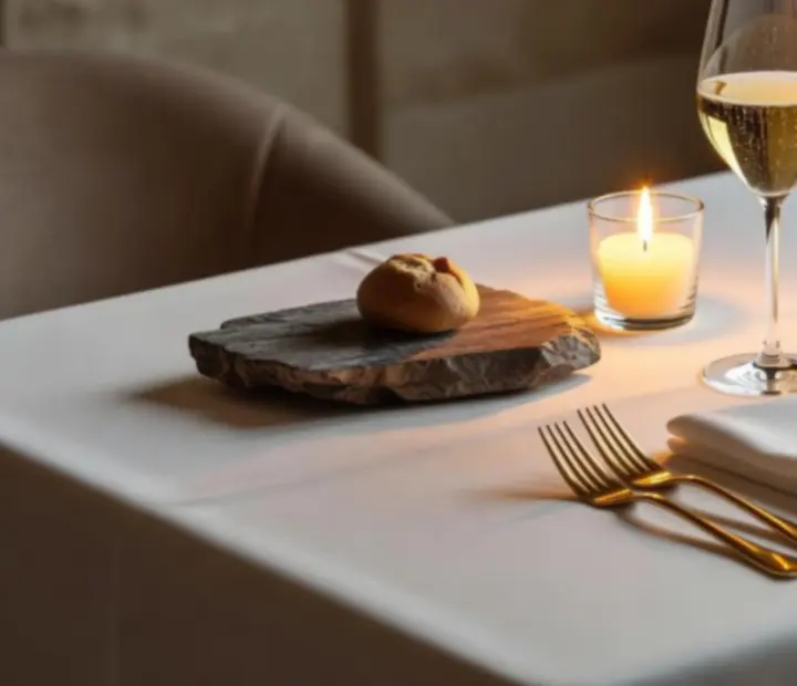 Table éclairée à la bougie avec verrerie