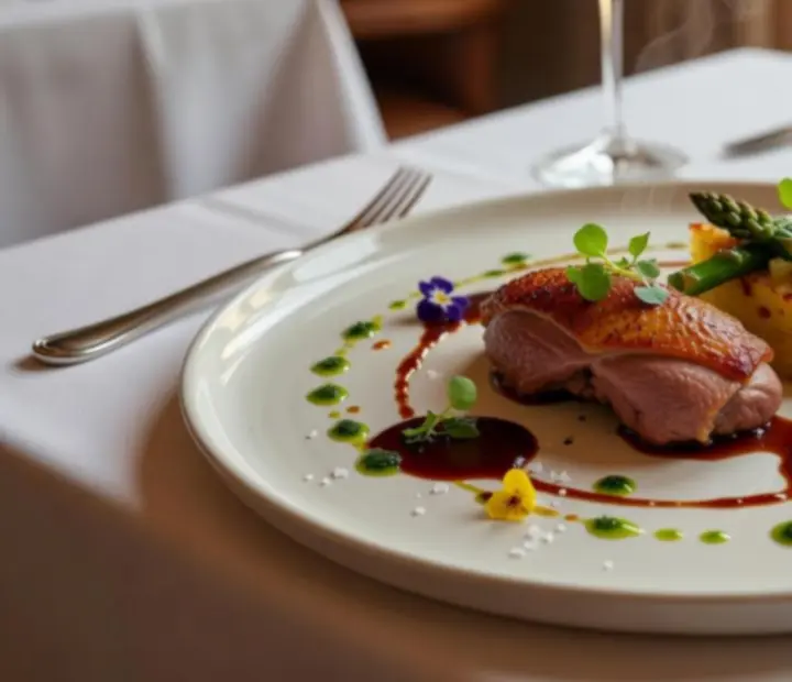 Plat gastronomique dressé avec précision